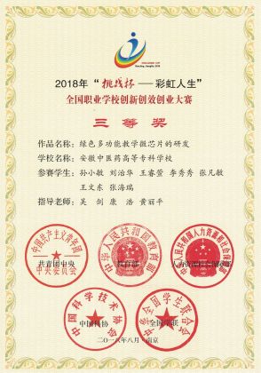 2018年“挑战杯——彩虹人生”全国职业学校创新创效创业大赛三等奖（绿色多功能教学微芯片的研发）.jpg